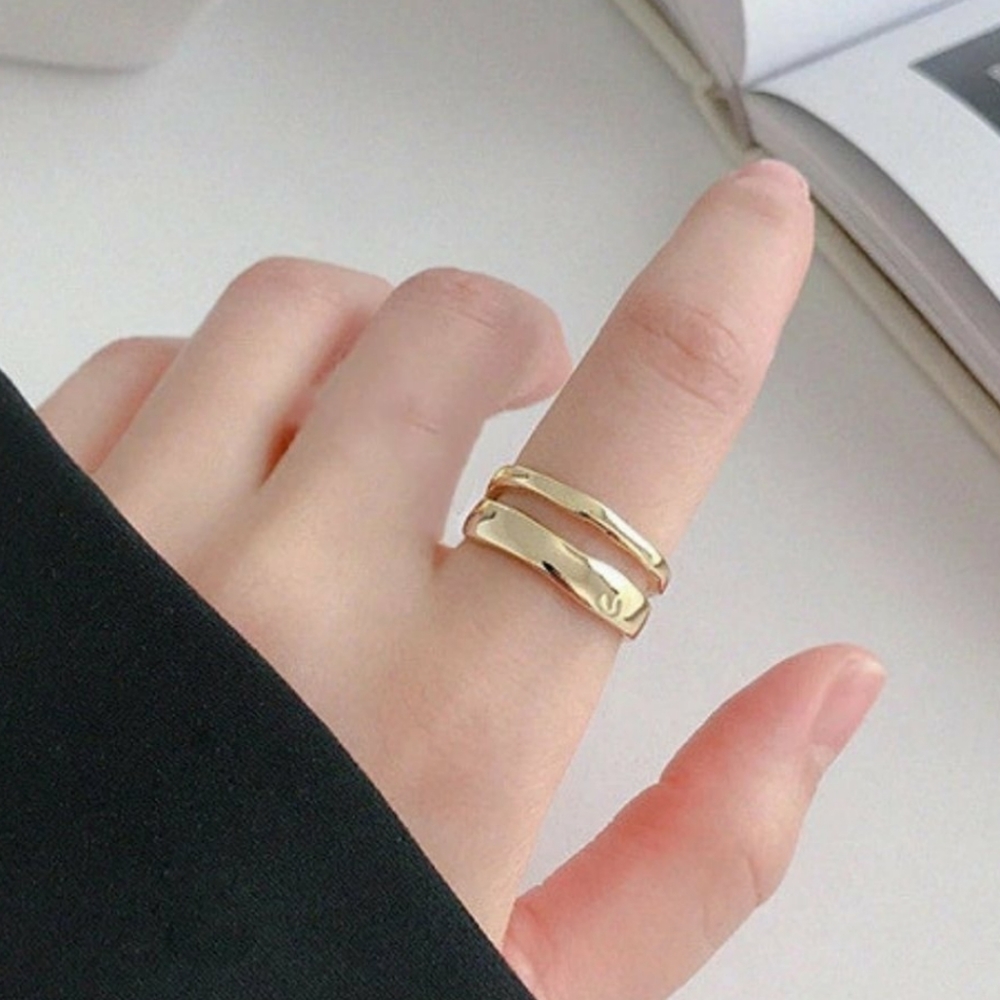 NEW Gold/Silver Double Wave Adjustable Ring - Picture 3 of 8
